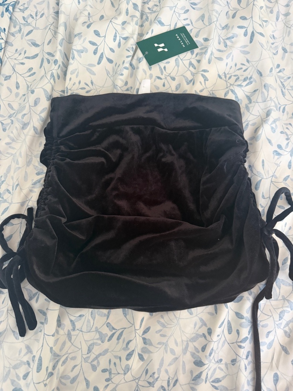 HALARA Black Velvet Mini Skirt with Side Ties